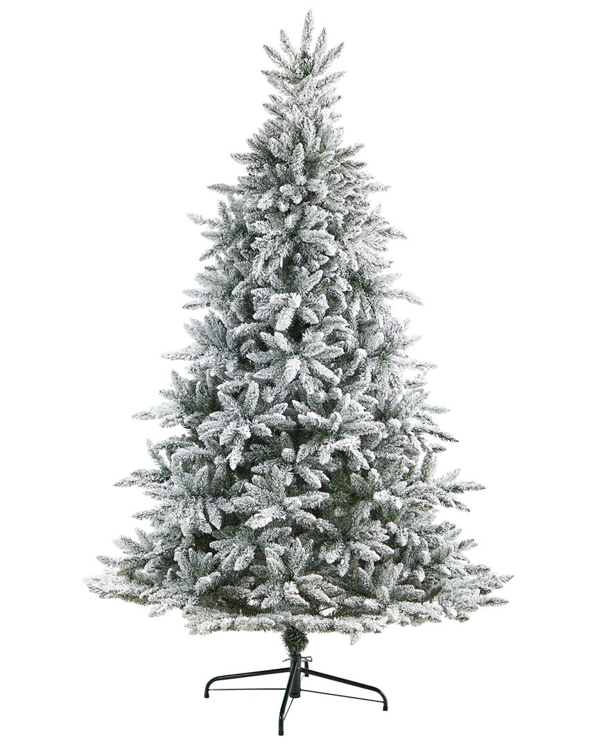 Nearly Natural 8ft. Flocked West Virginia Spruce Artificial Christmas Tree With 600 Clear Lights And In White