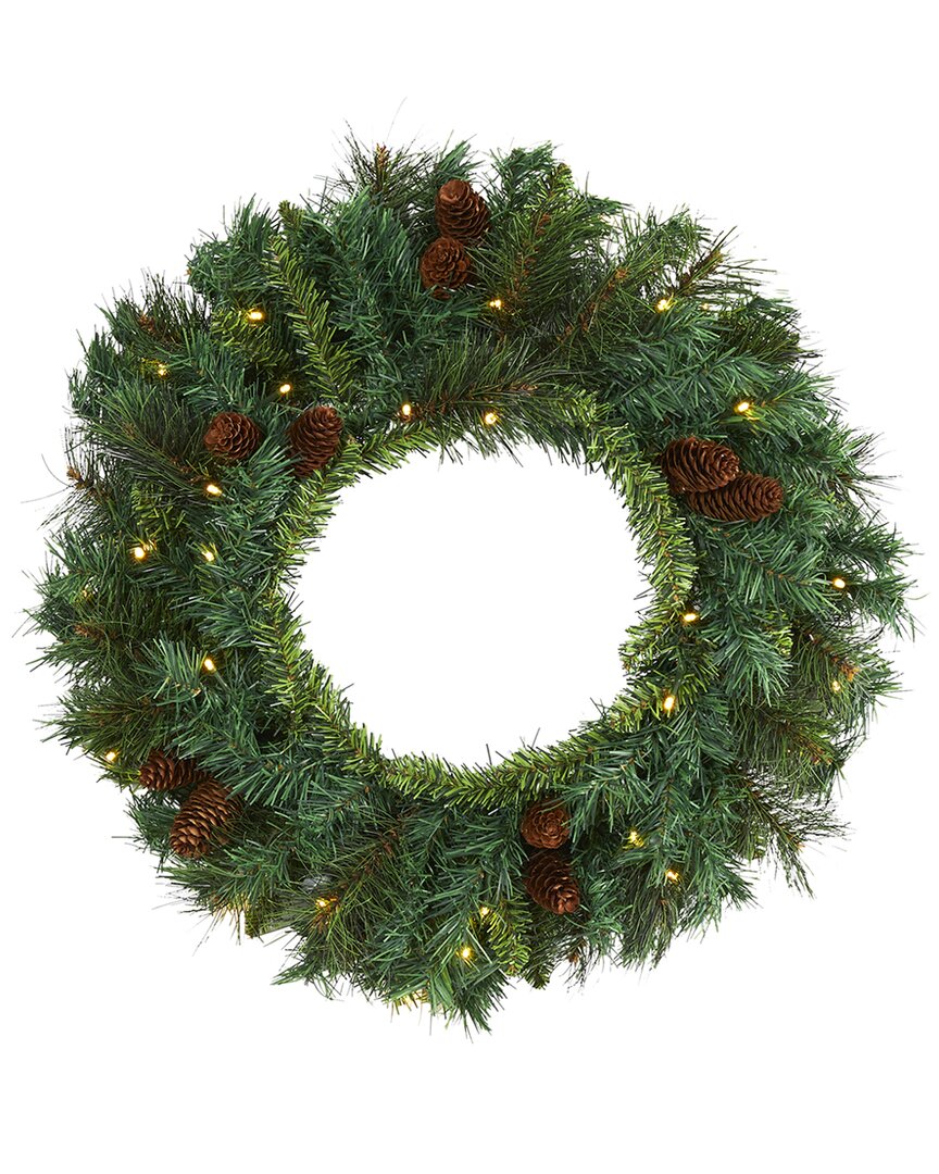 Nearly Natural 20in. Mixed Pine And Pinecone Artificial Christmas Wreath With 35 Clear Led Lights In Green