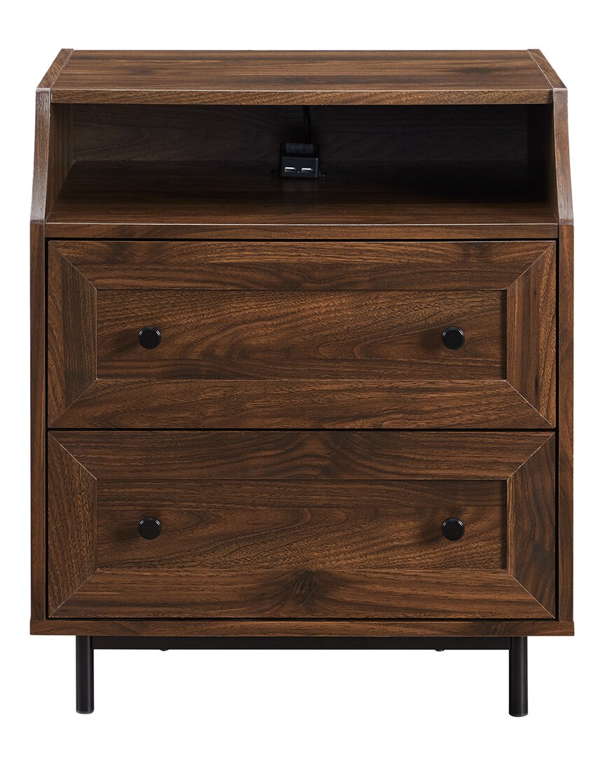 Hewson Curved Open Top 2 Drawer End Table With Usb In Brown
