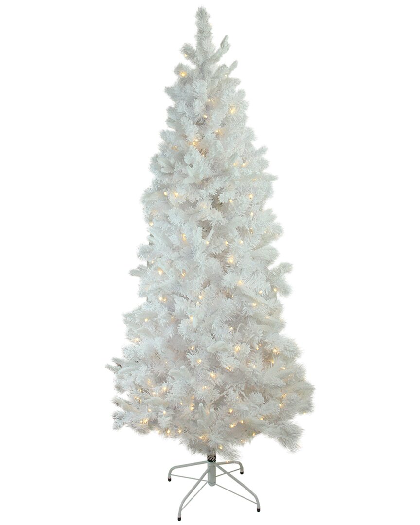 Shop Northern Lights Northlight 7.5ft Pre-lit Slim Flocked Pine Artificial Christmas Tree - Warm White Led Lights