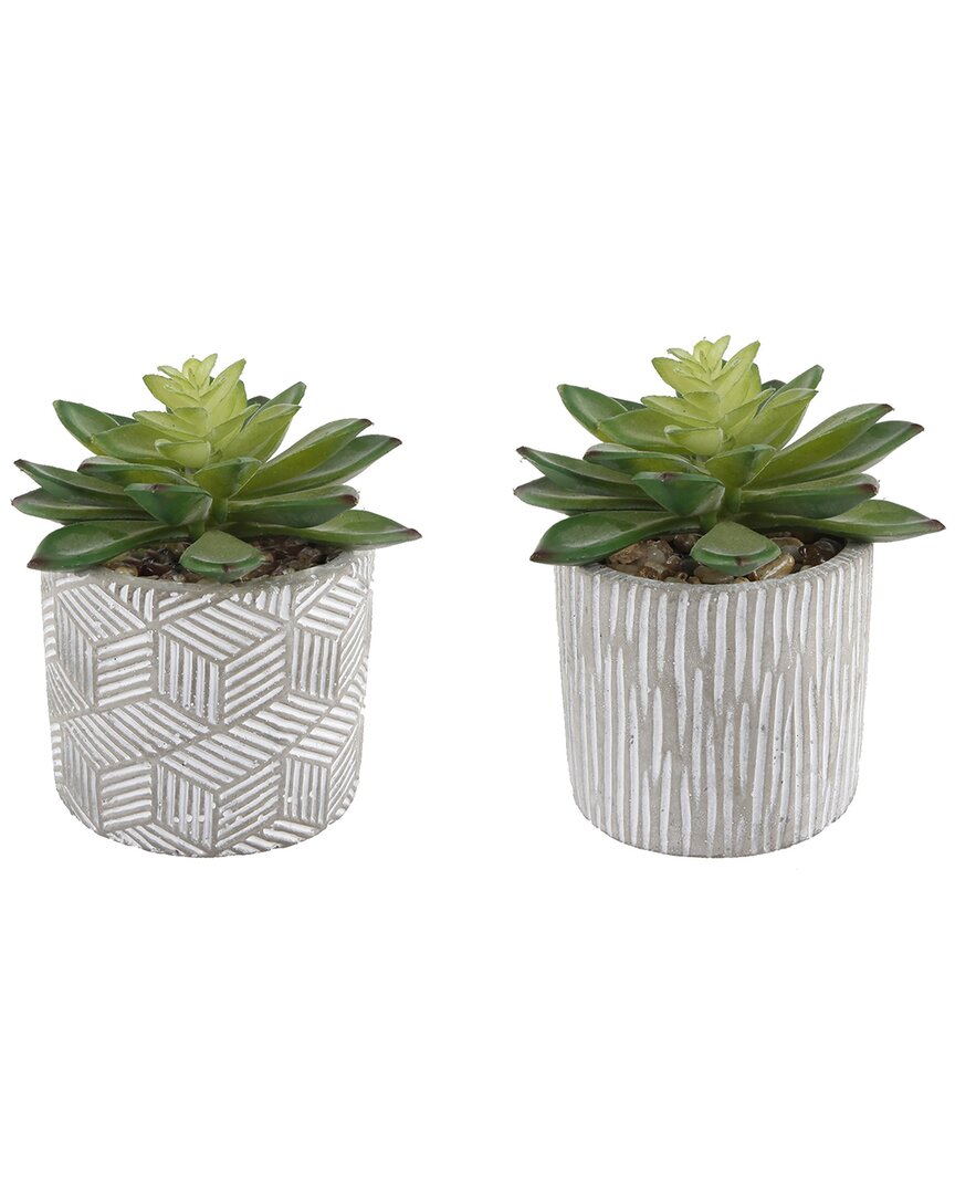 Flora Bunda Set Of 2 Pattern Cement Pot In Gray