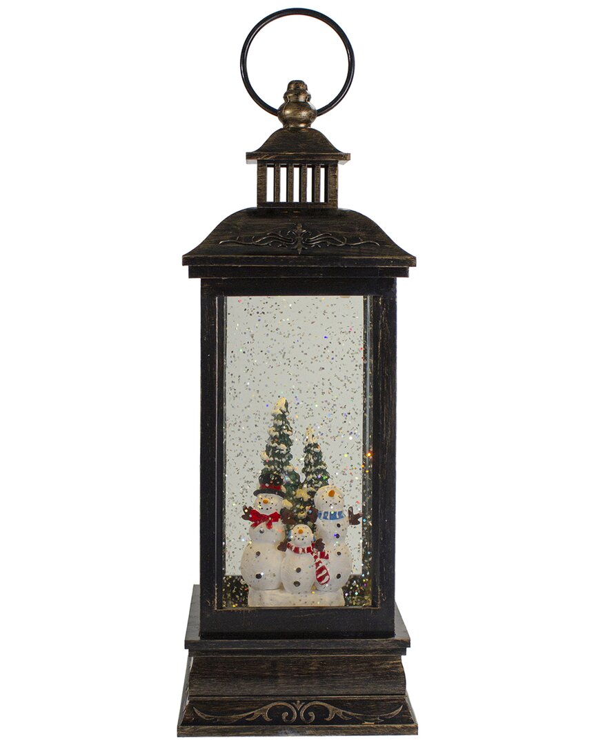 NORTHERN LIGHTS NORTHLIGHT 11IN BLACK WITH BRUSHED GOLD LED SNOWMAN FAMILY CHRISTMAS LANTERN  SNOW GLOBE
