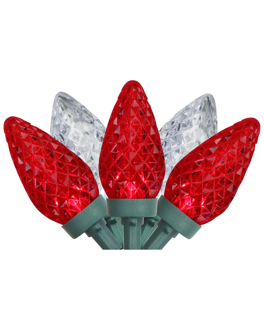 Northern Lights Northlight 100-count Red And Pure White Faceted Led C9 Christmas Lights - 66 Ft Green Wire In Red