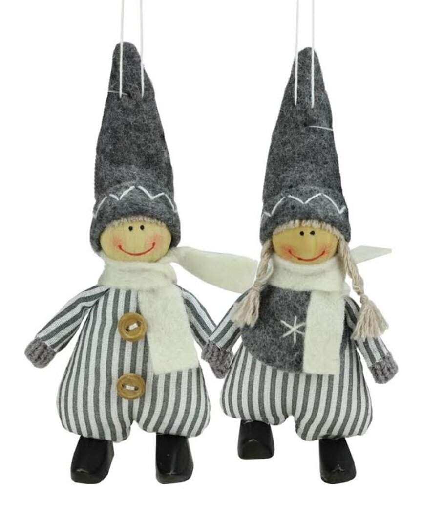 Northern Lights Northlight Set Of 2 Gray And White Plush Twin Christmas Ornaments 5.5in In Gray