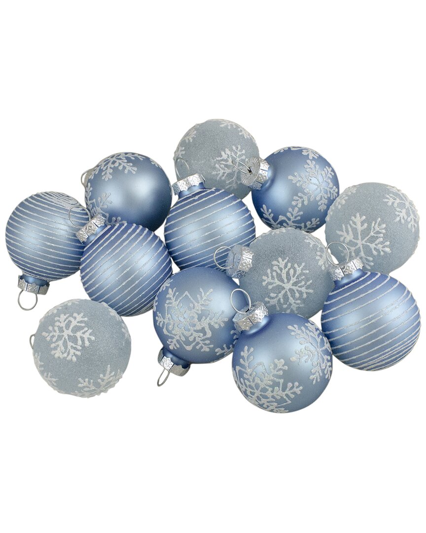 Northern Lights Northlight Set Of 12 Light Blue Glass Christmas Ornaments 1.75-in(45mm) In Blue