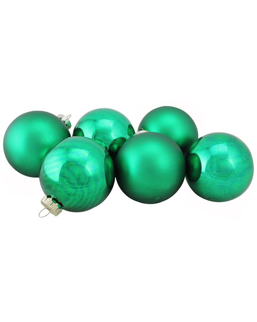 Northern Lights Northlight 6ct Shiny And Matte Green Glass Ball Christmas Ornaments 3.25in (82mm) In Green