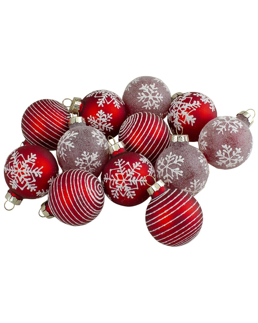 Northern Lights Northlight Set Of 12 Red Glass Christmas Ornaments 1.75-in(45mm) In Red