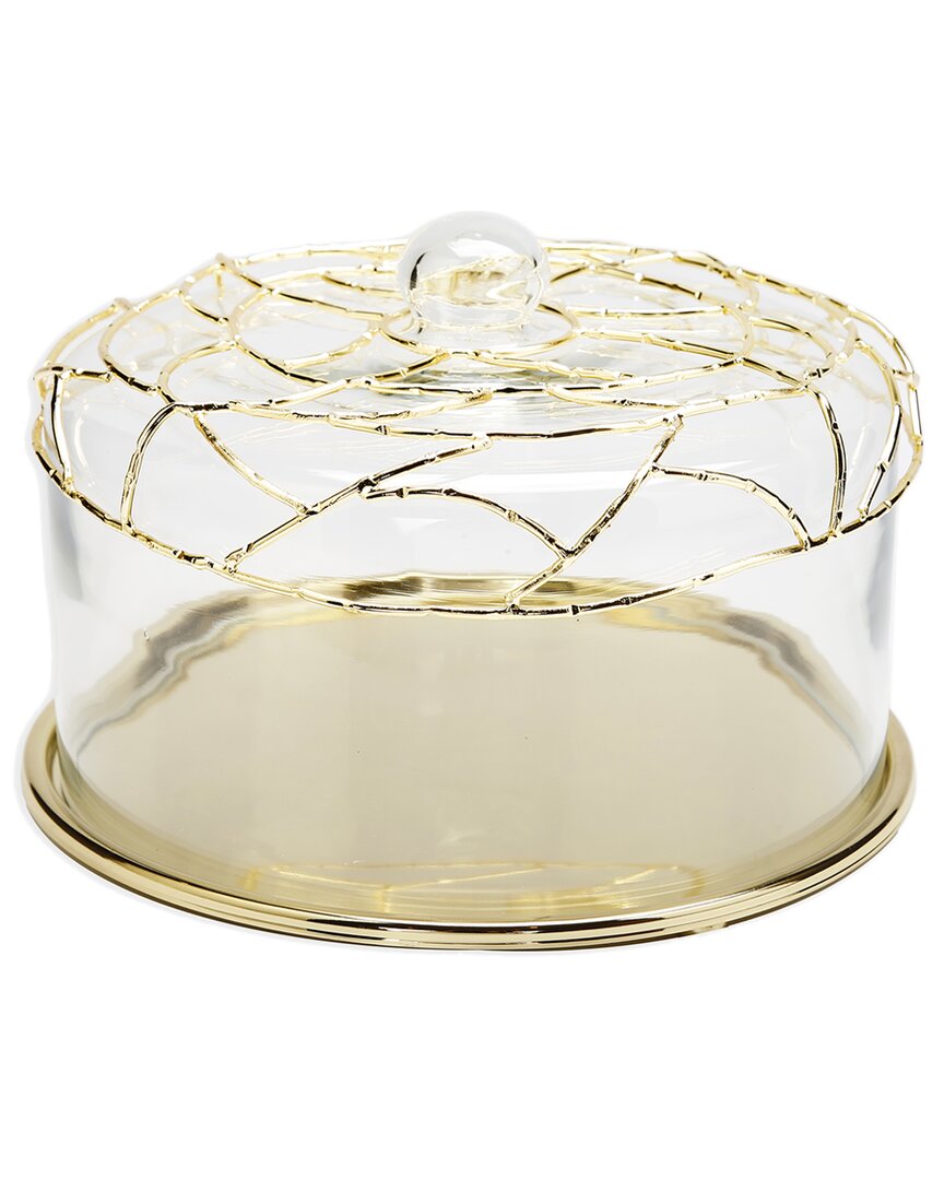 Alice Pazkus White/dome Cake Plate With Mesh Design In Gold