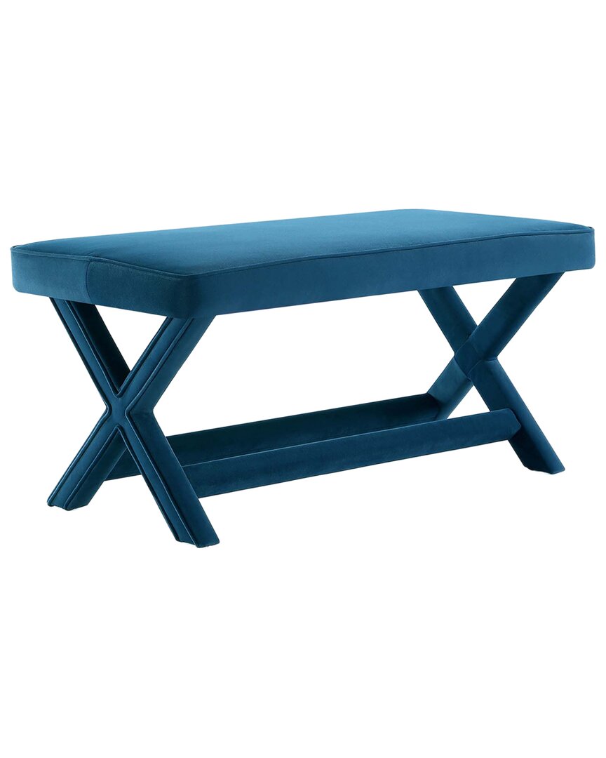 Manhattan Comfort Abigail Mid-century Modern Velvet Upholstered Bench In Blue