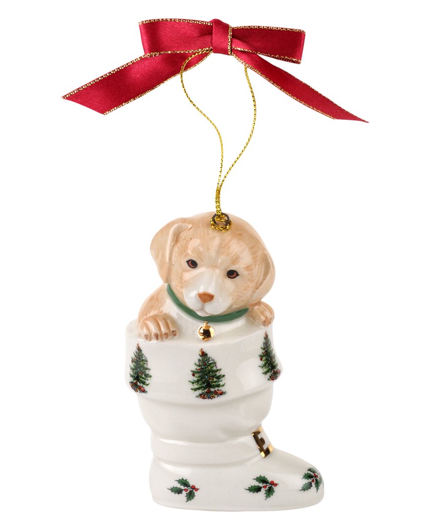 Spode Christmas Tree Puppy In Boot Ornament