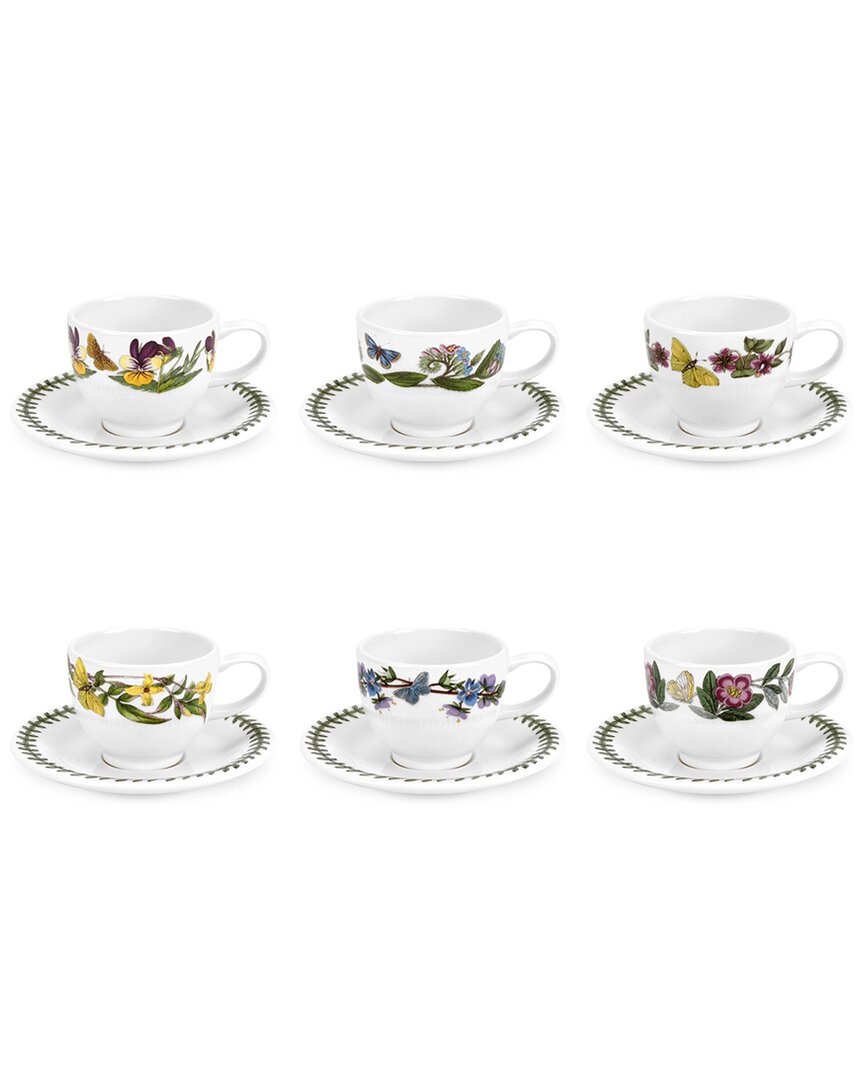Portmeirion Set Of 6 Botanic Garden Espresso Cups & Saucers In White
