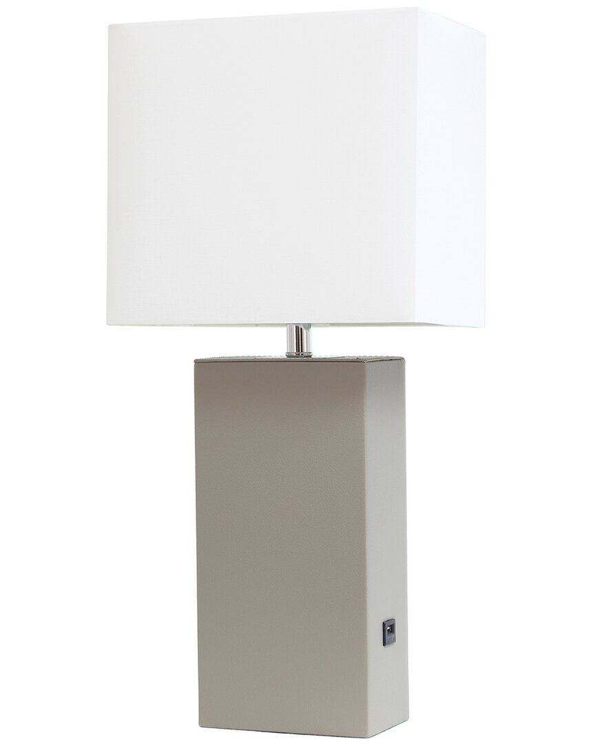 Lalia Home Lexington 21in Leather Base Modern Home Décor Bedside Table Lamp  With Usb Charging Port In Grey
