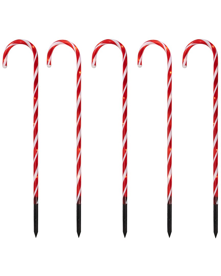 Northlight Set Of 5 Red Lighted Candy Cane Christmas Lawn Pathway Markers In Red
