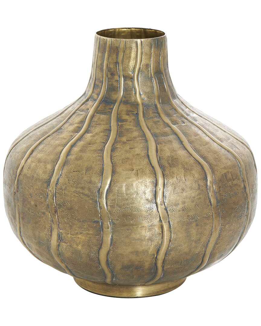 Peyton Lane Brass Metal Wide Snakeskin Inspired Vase With Dimensional Wavy  Accents In Gold