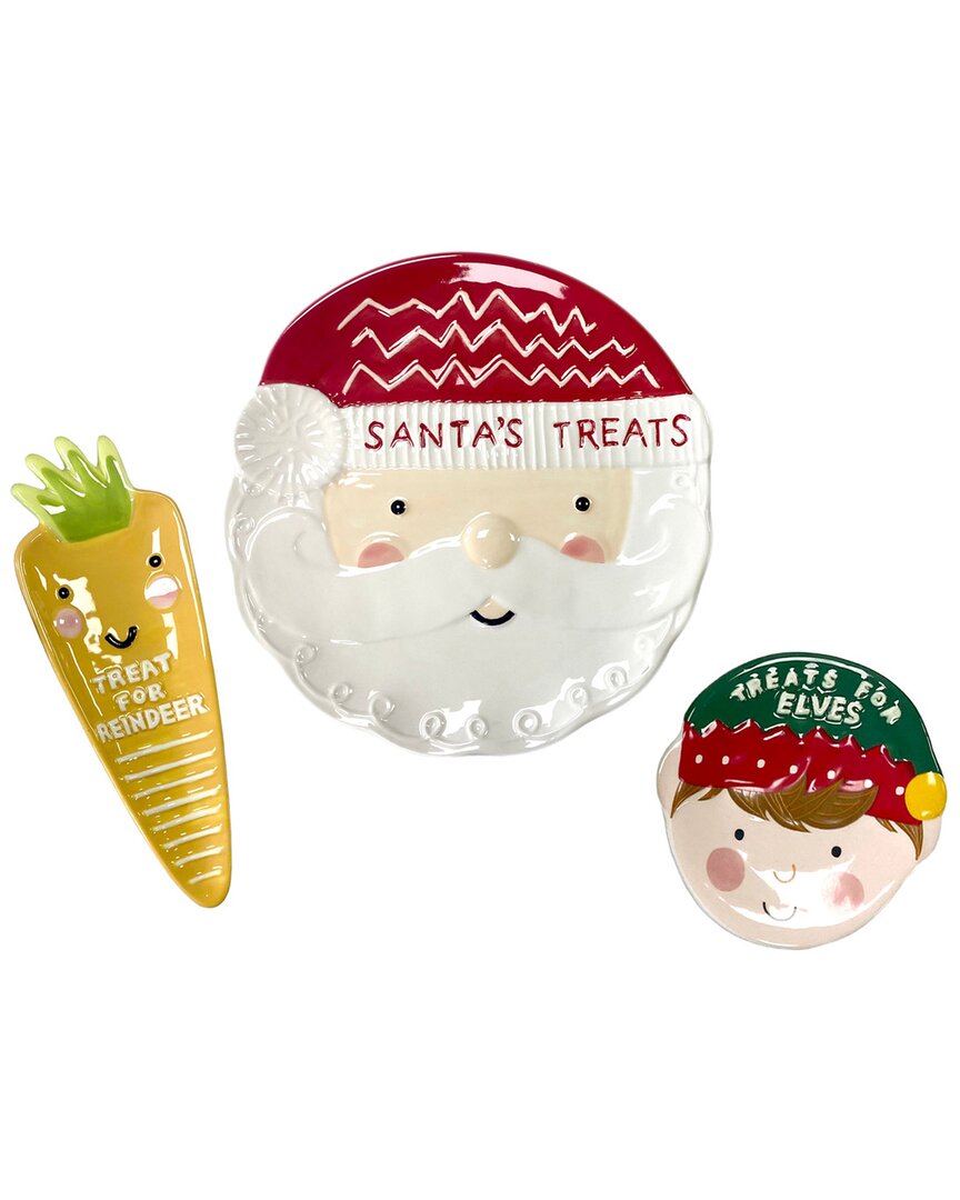 Godinger Dnu Aur Discontinued  Merry Santa Treats Plate (set Of 3) In Red