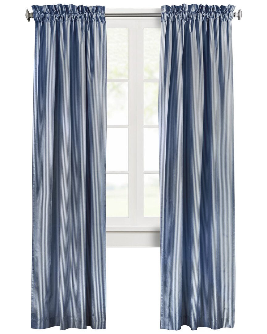 Thermalogic Ticking Stripe Pole Top Curtain Panel Pair Window Dressing In Blue