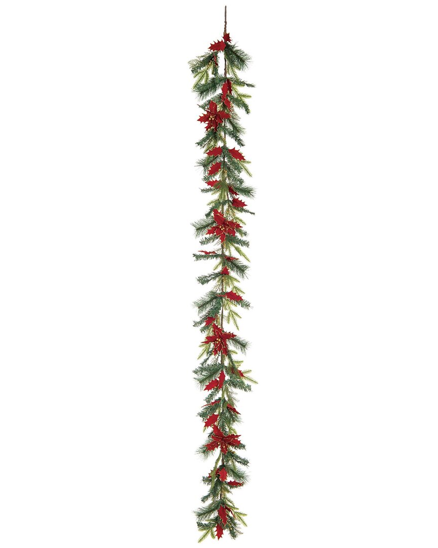 Transpac Artificial 108in Christmas Gilded Poinsettia Garland In Green