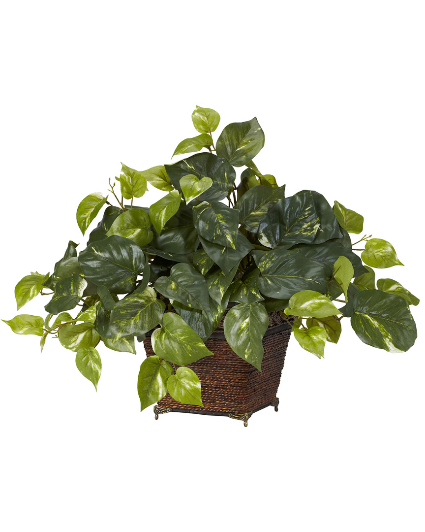 Nearly Natural Pothos With Coiled Rope Planter Silk Plant