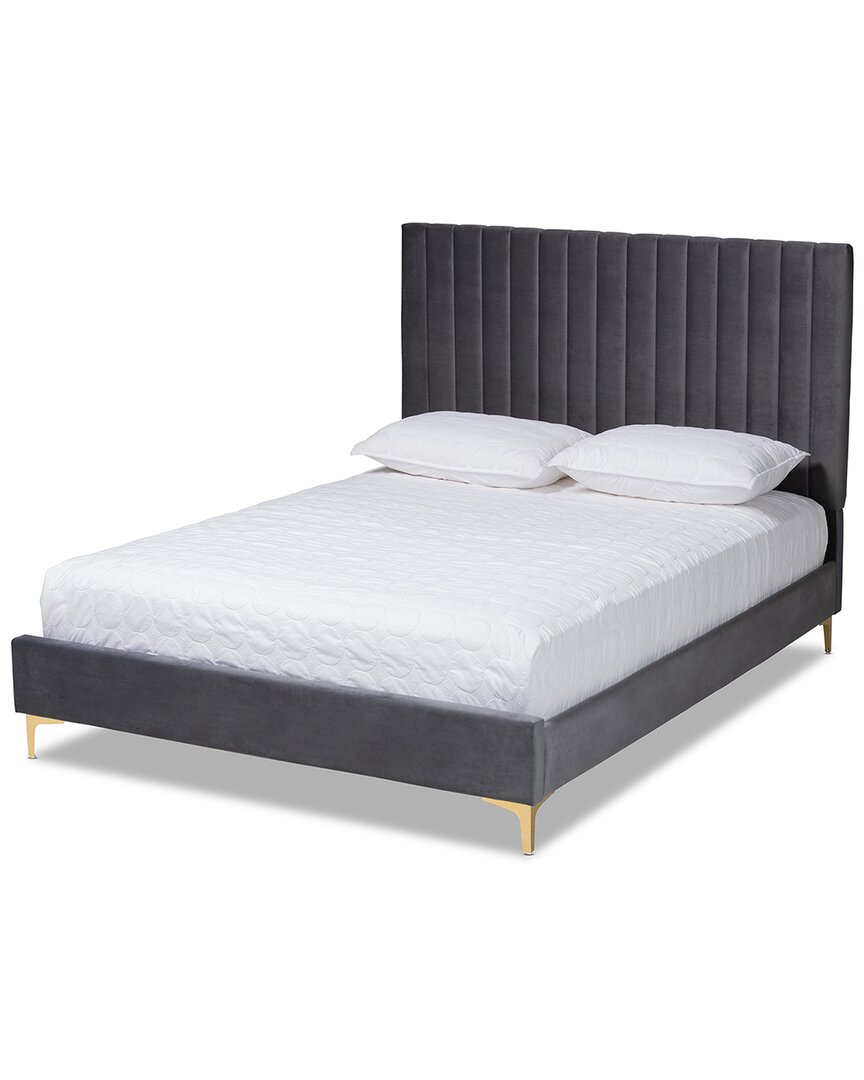 Baxton Studio Serrano Contemporary Glam Luxe Velvet Platform Bed In Grey