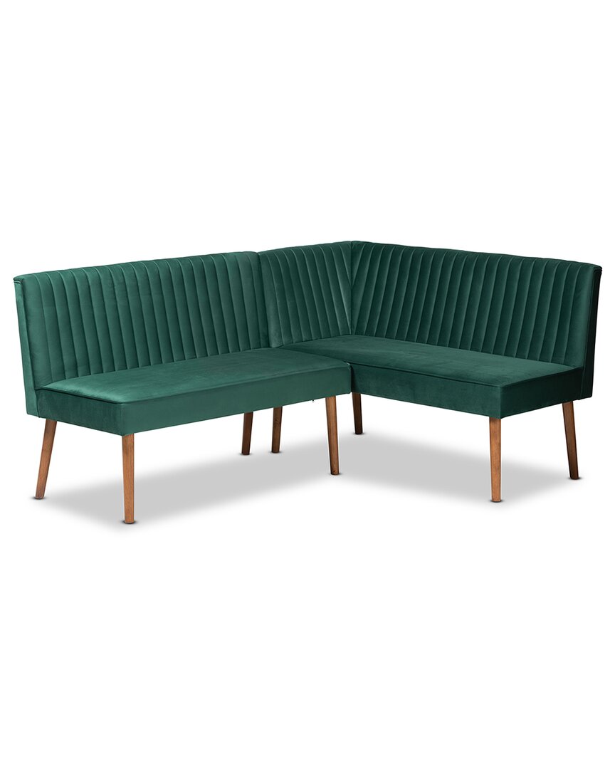 Baxton Studio Alvis Mid-century Modern Velvet Upholstered 2pc Dining Nook Banquette Set In Green