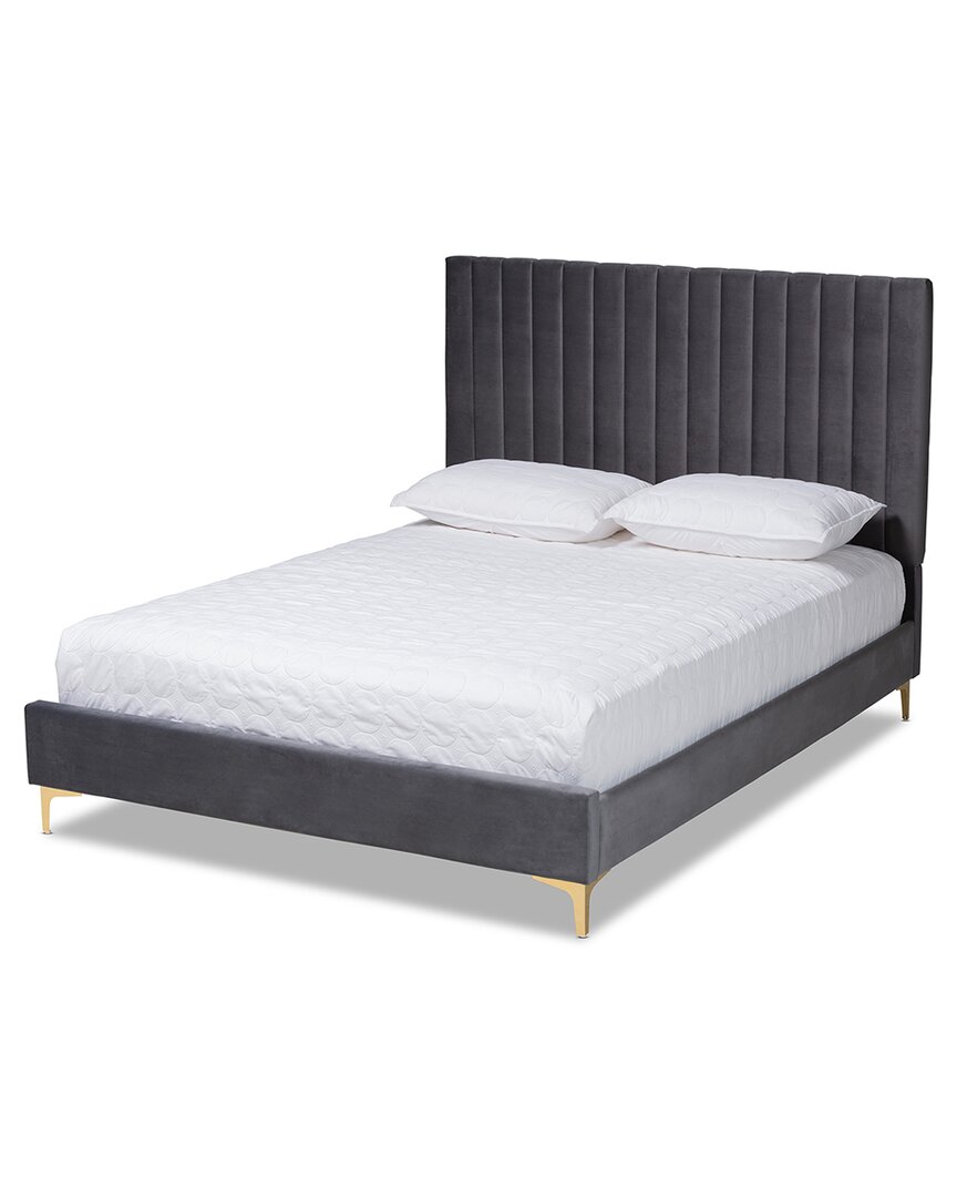 Baxton Studio Serrano Contemporary Glam Luxe Velvet Platform Bed In Grey