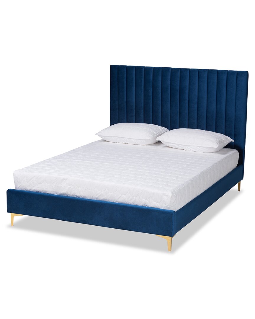 Baxton Studio Serrano Contemporary Glam Luxe Velvet Full Size Platform Bed In Blue