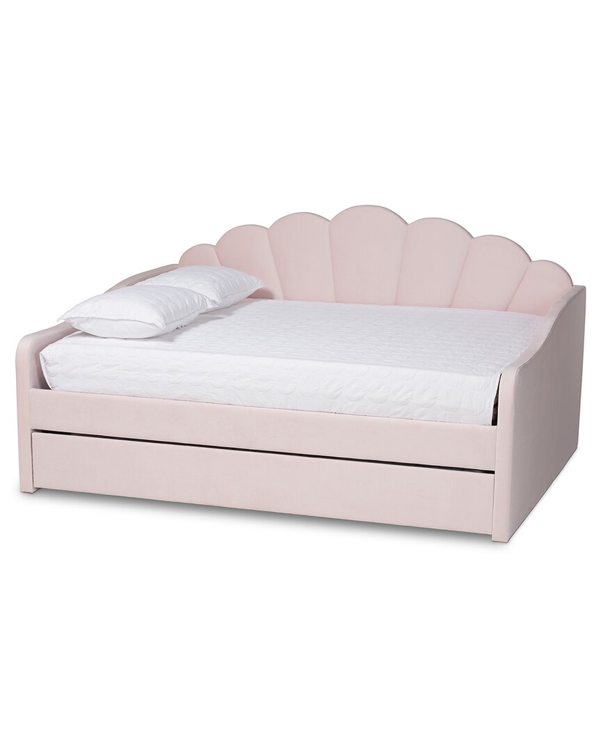 Baxton Studio Timila Velvet Upholstered Daybed With Trundle In Pink