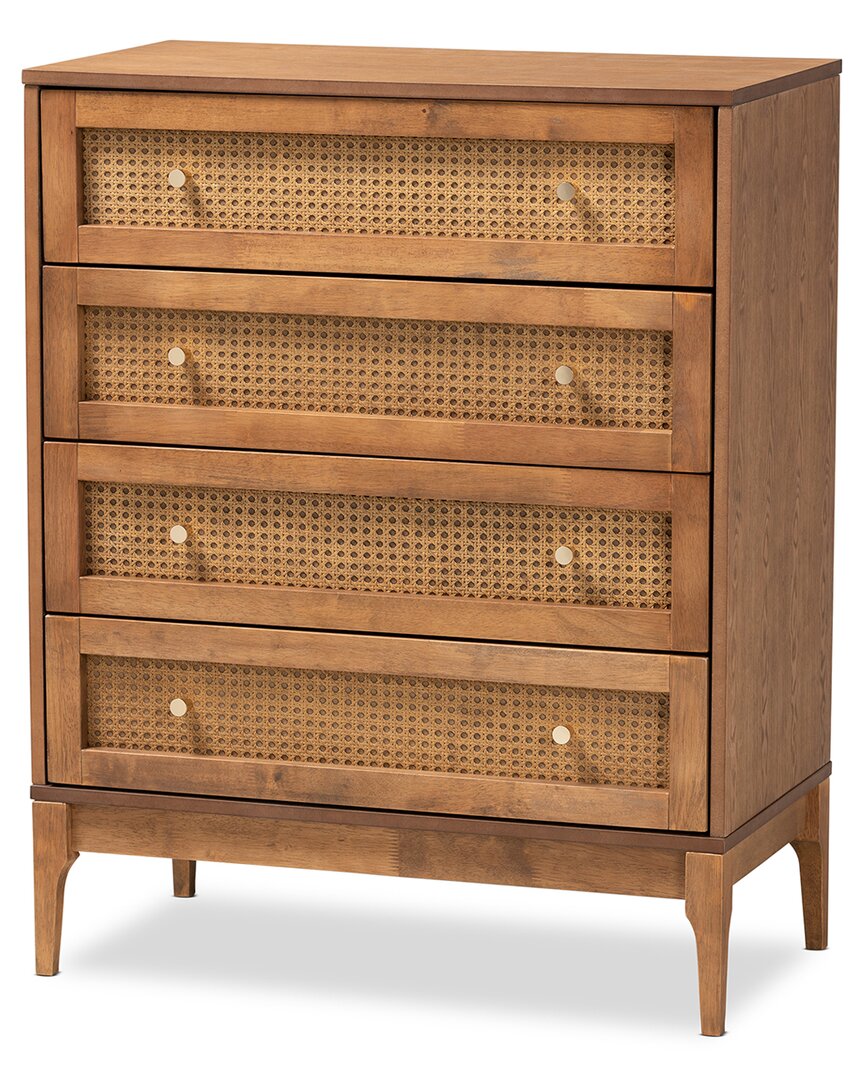 Baxton Studio Ramiel Mid-century Modern Ash Rattan 4-drawer Chest In Brown