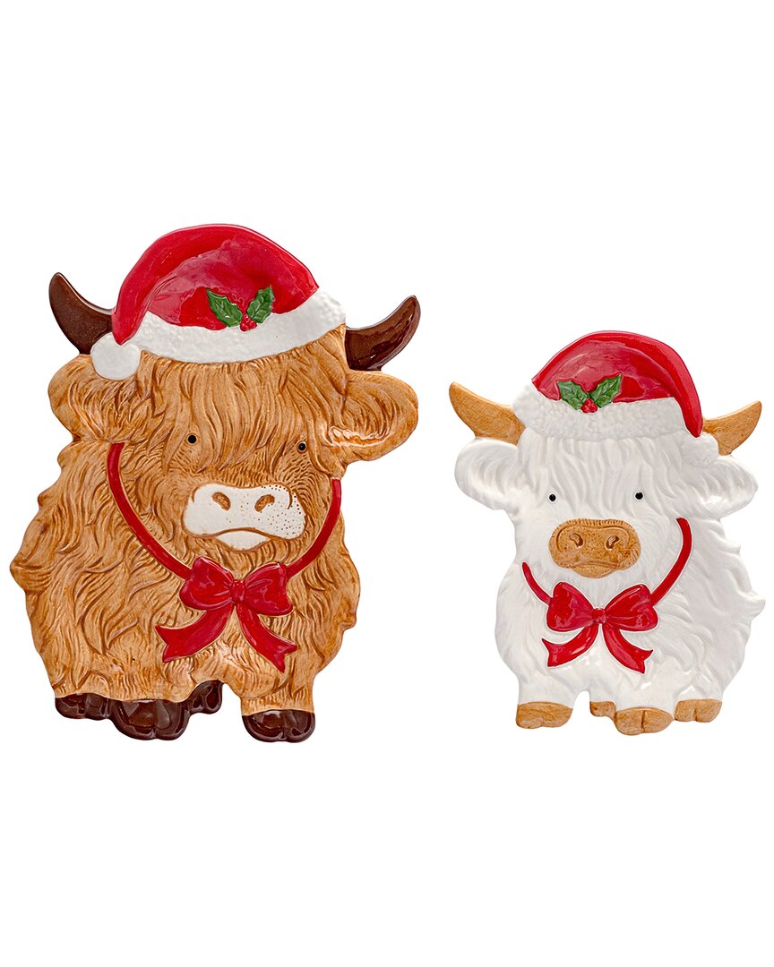 10 Strawberry Street Christmas Cow Platter Set In Brown