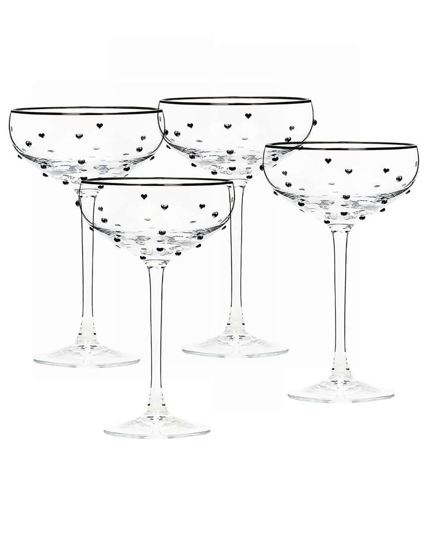 10 Strawberry Street Set Of 4 Charming Heart Glassware In Transparent