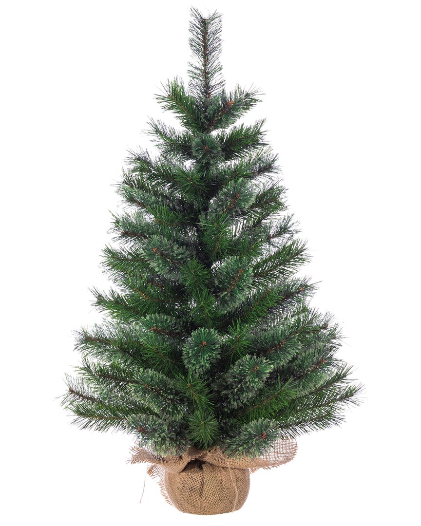 Sterling Tree Company Un-lit 3ft Hard Needle Pine In Burlap Bag Base In Green