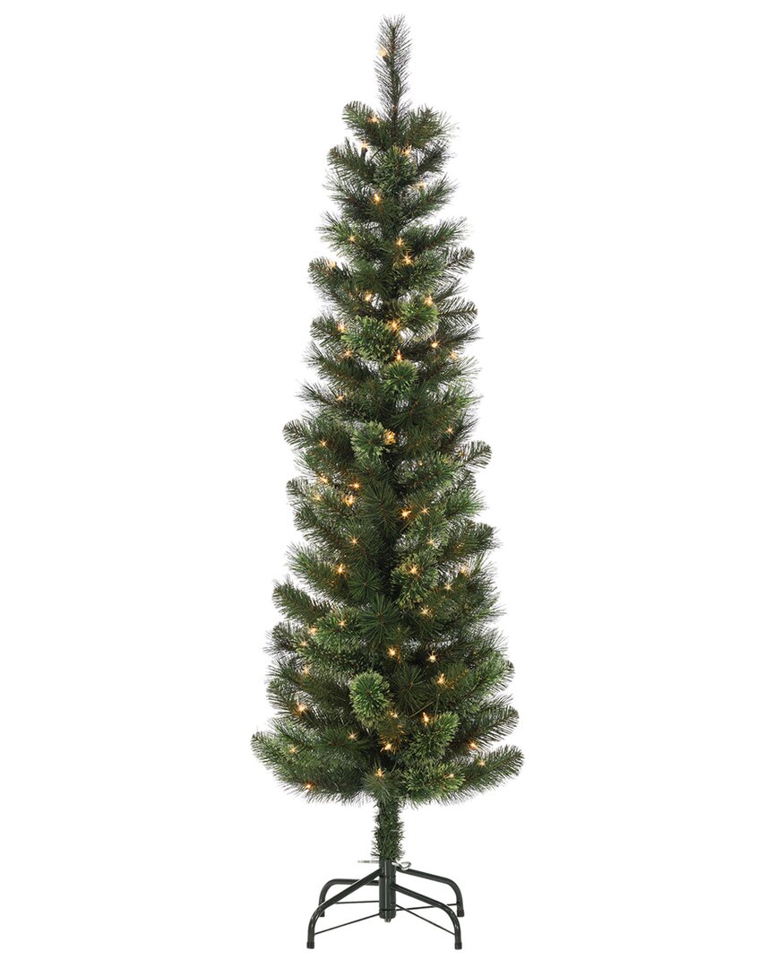 Sterling Tree Company 6.5ft Hard/mixed Cashmere Needle Pencil Tree With 150 Warm White Lights In Green