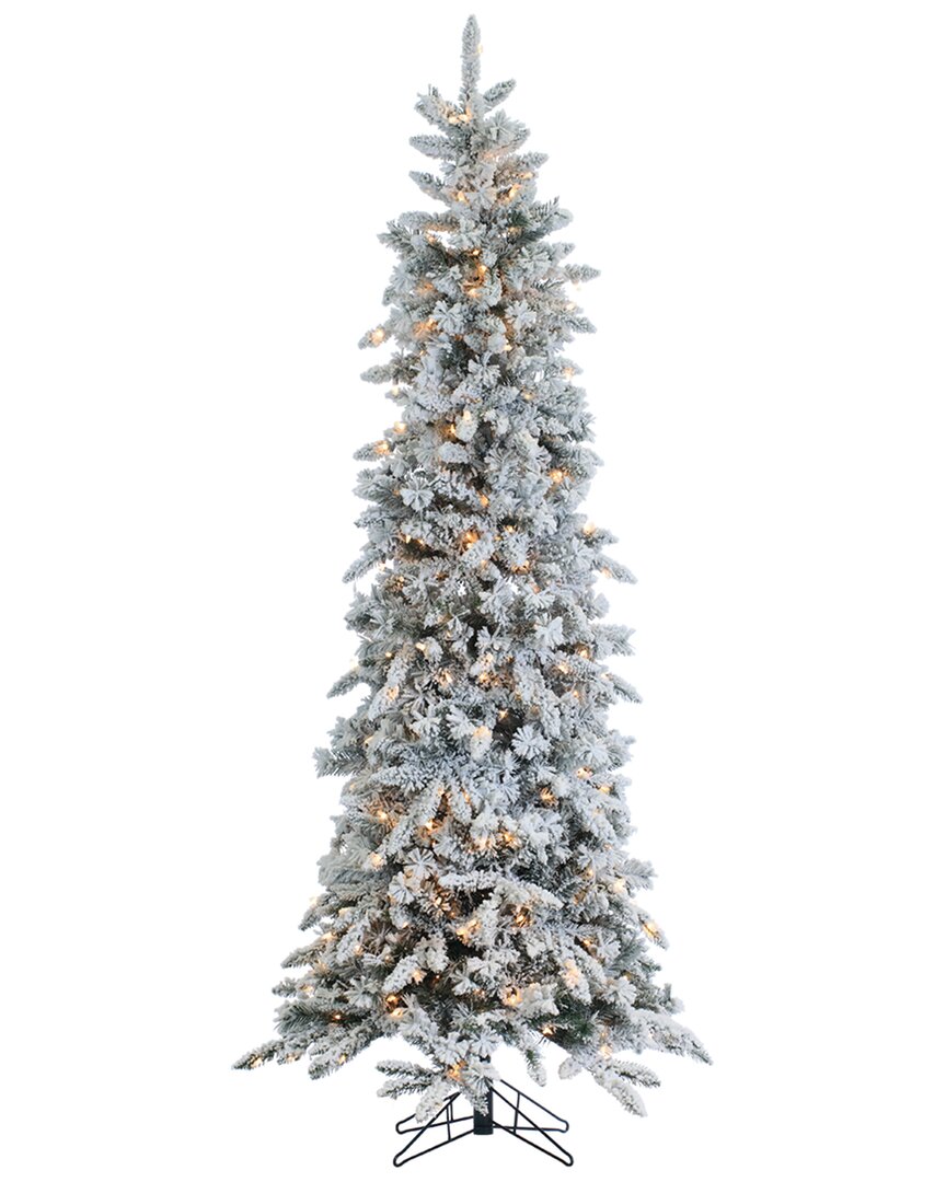 Sterling Tree Company 7.5ft Flocked Narrow Pencil Pine With 450 Clear Lights In Green