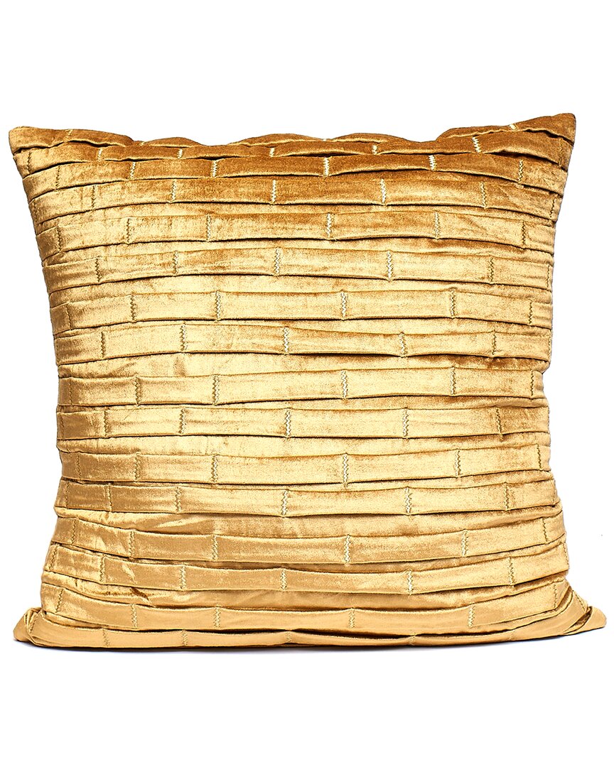 Harkaari Pleated Brick Design Velvet Throw Pillow In Gold
