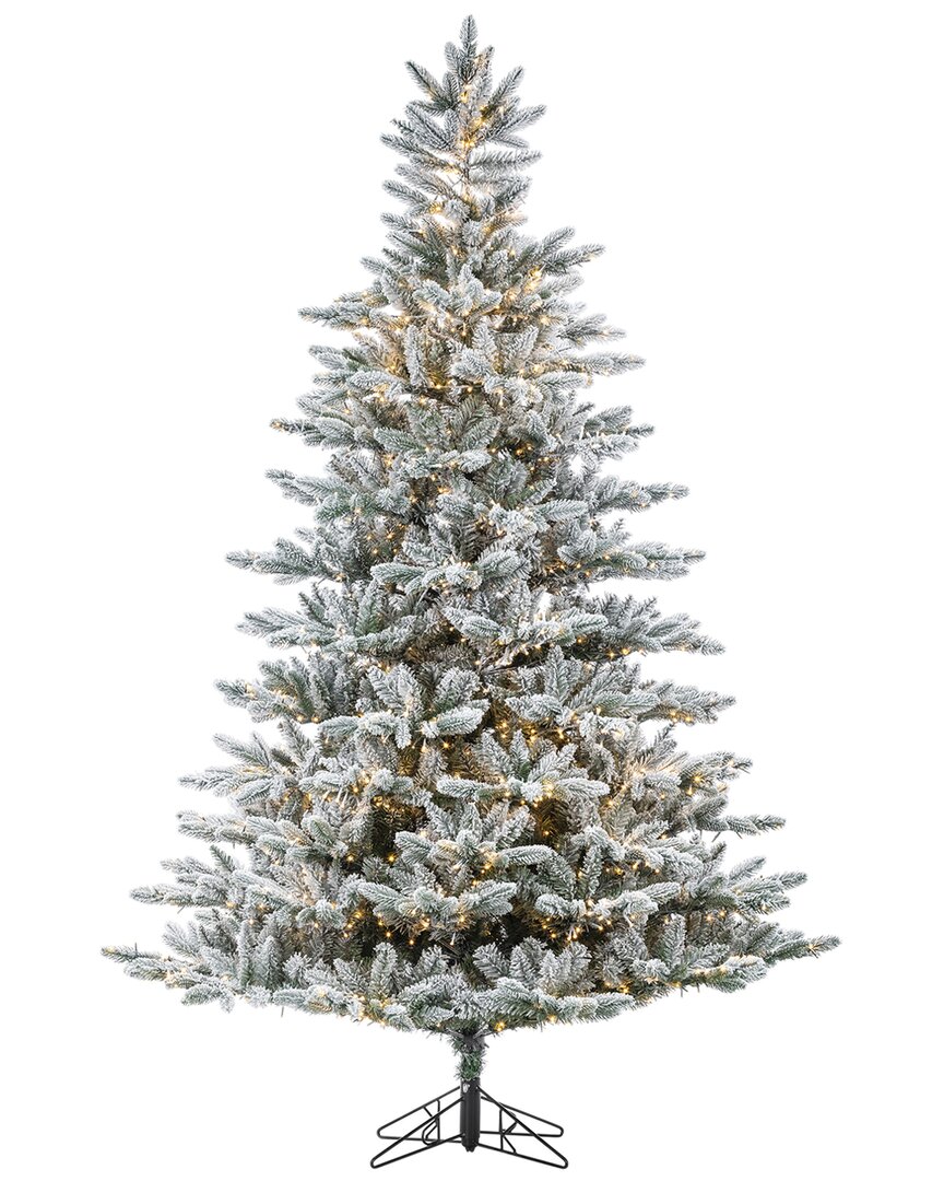 Sterling Tree Company 7.5ft High Flocked Pre-lit Natural Cut Redwood Pine With Warm White Led Lights
