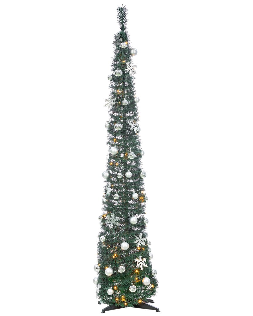 Sterling Tree Company 6ft High Pop Up Pre-lit Decorated Narrow Green Tree With Warm White Lights In Multicolor