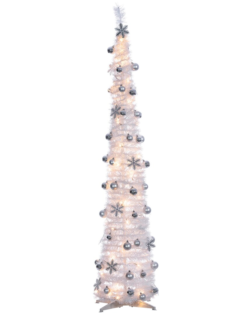 Sterling Tree Company 6ft High Pop Up Pre-lit Decorated Narrow White Tree With Warm White Lights
