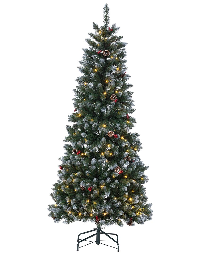 Sterling Tree Company Pop-up 6-ft Led Flocked Green Pine Tree, 150 Warm White Led Lights, Pine Cones