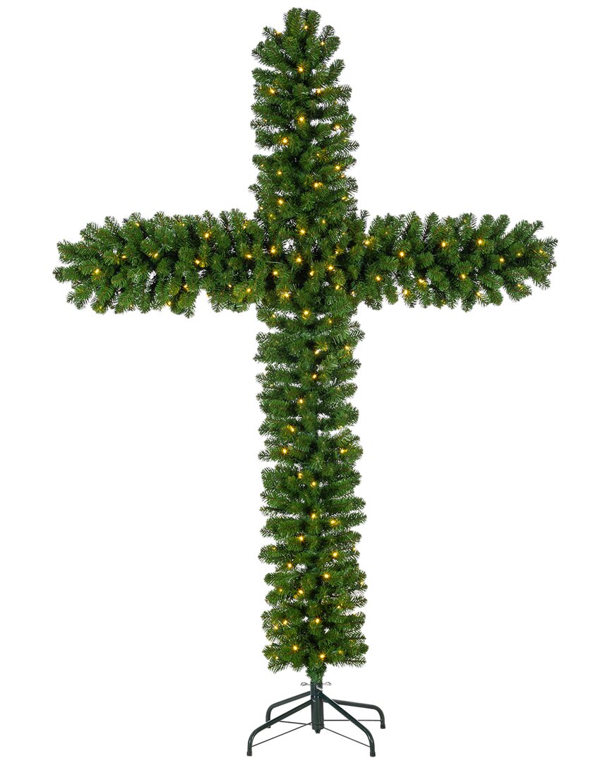 Sterling Tree Company 7.5ft Indoor And Outdoor Cross Pine Tree With 250 Ul Warm White Lights In Green
