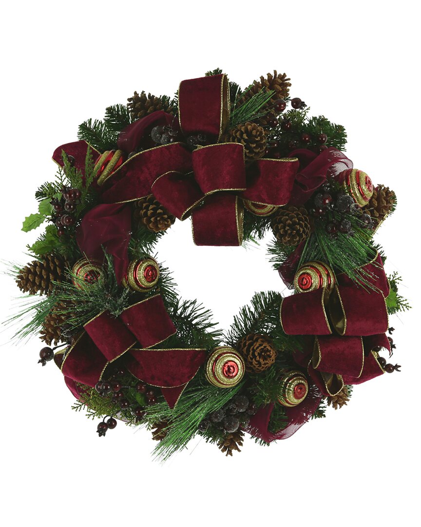 Creative Displays 24in Christmas Wreath With Glitter Ornaments & Bows In Burgundy