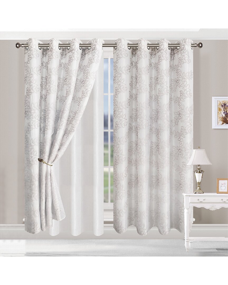 Superior 52x96 Foliage Vintage Rustic Leaves Sheer 2pc Curtain Panel Set In Grey