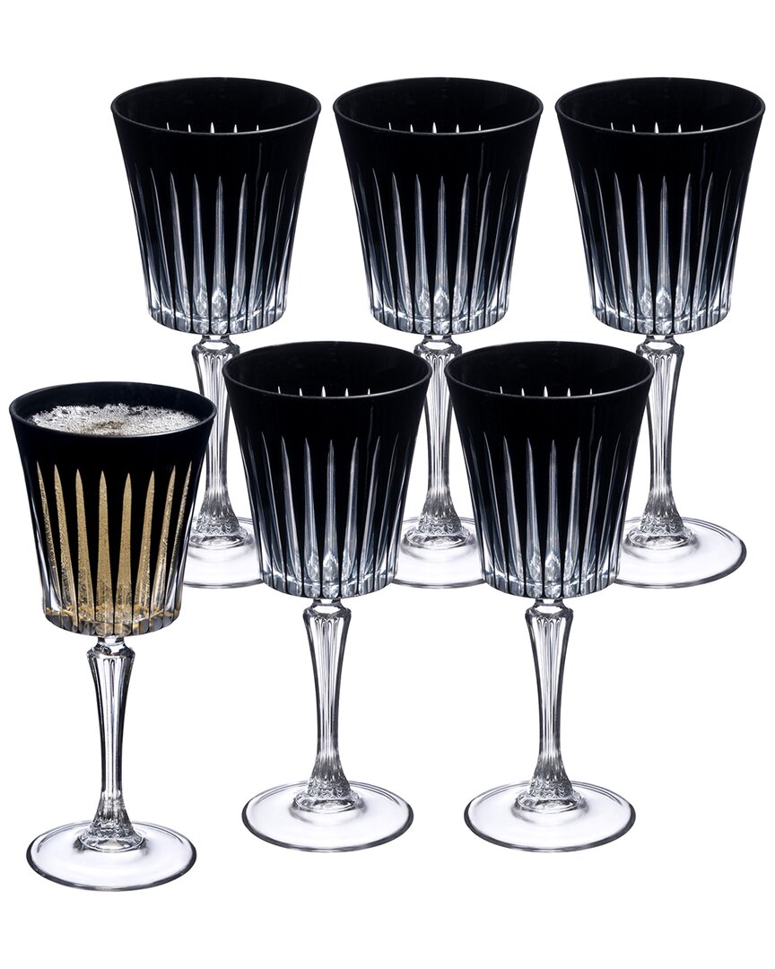 Barski Set Of 6 White Wine Glasses In Black