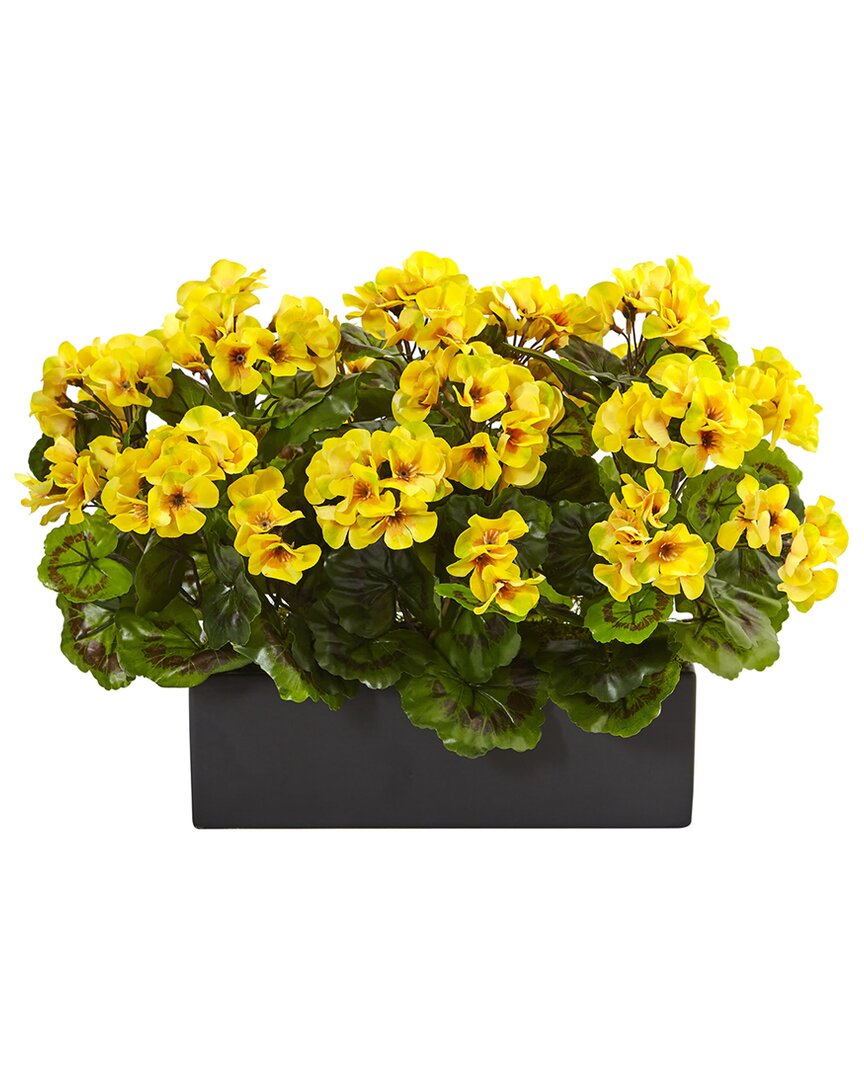 Nearly Natural Indoor/outdoor Uv-resistant Geranium Silk Plant In Rectangular Planter In Yellow