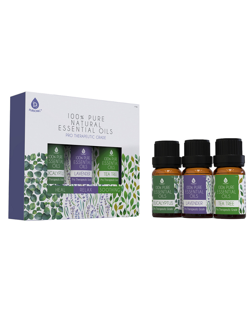 Pursonic 100% Pure Essential Oils 3 Pack 10 ml Eucalyptus,lavender,tea Tree In Multi