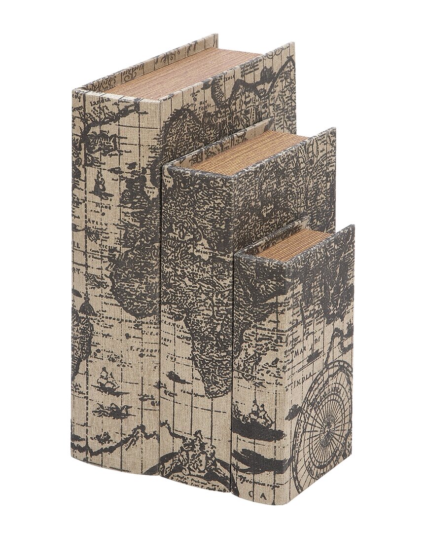 Peyton Lane Set Of 3 Faux Book Boxes With World Map Covers In Multicolor