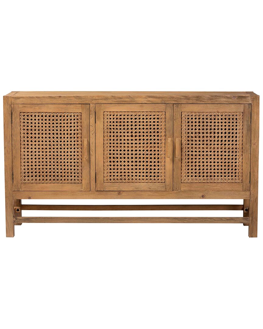 Baxton Studio Sibu Bohemian Rattan & Reclaimed Wood Cabinet