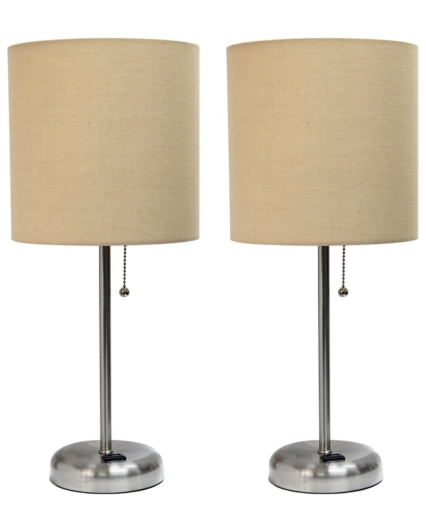 Lalia Home Set Of Two 19.5in Stick Table Desk Lamps With Charging Outlet & Drum Shade
