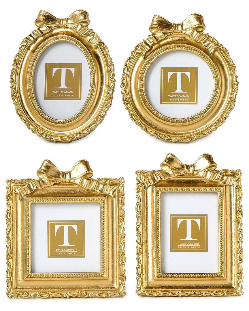 Two's Company S/4 Vintage Gold Mini Photo Frame With Accent Bow In Gold