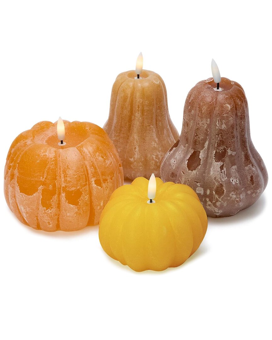 Two's Company Set Of 4 Flameless Pumpkin Led Decor Candles In Brown