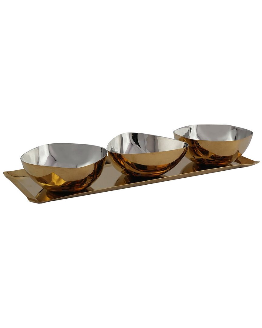 Godinger Auburn Gold Serving Tray & Appetizer Bowls In Gold